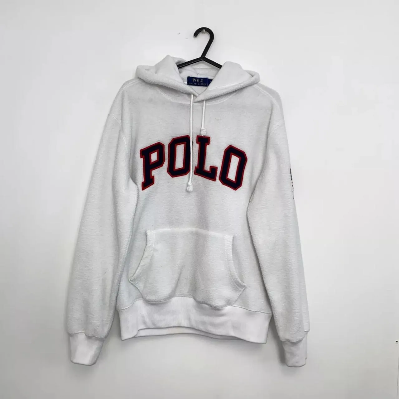 Polo Ralph Lauren Womens Fleece Hoodie Pullover Size S Loose White Big Logo USA