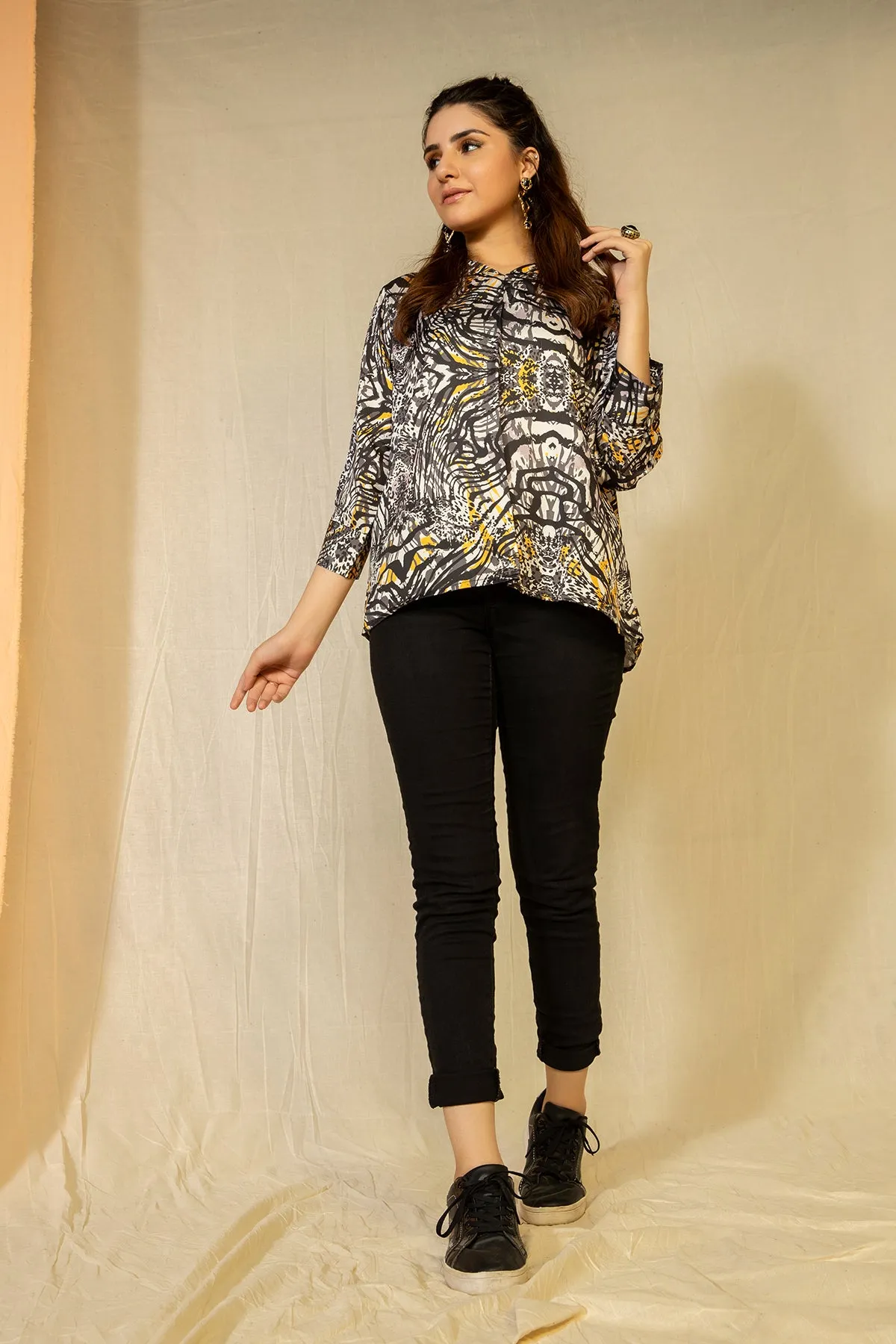 Printed Lapel Collar Top - A21 - WWT0001