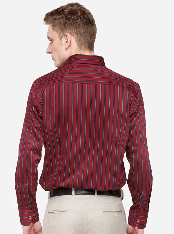 Red & Blue Striped Slim Fit Formal Shirt | Metal