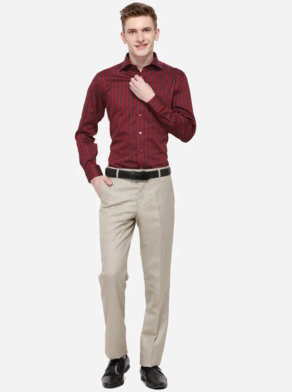 Red & Blue Striped Slim Fit Formal Shirt | Metal