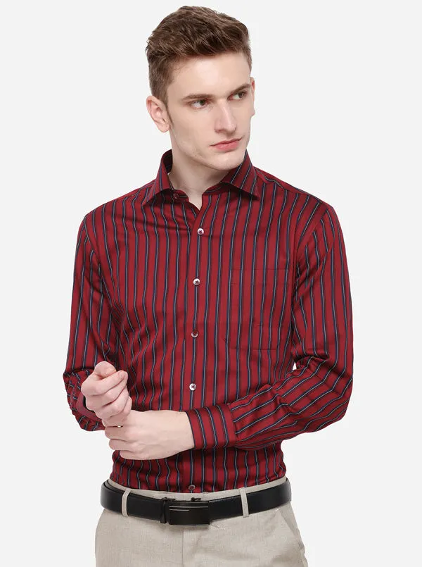 Red & Blue Striped Slim Fit Formal Shirt | Metal