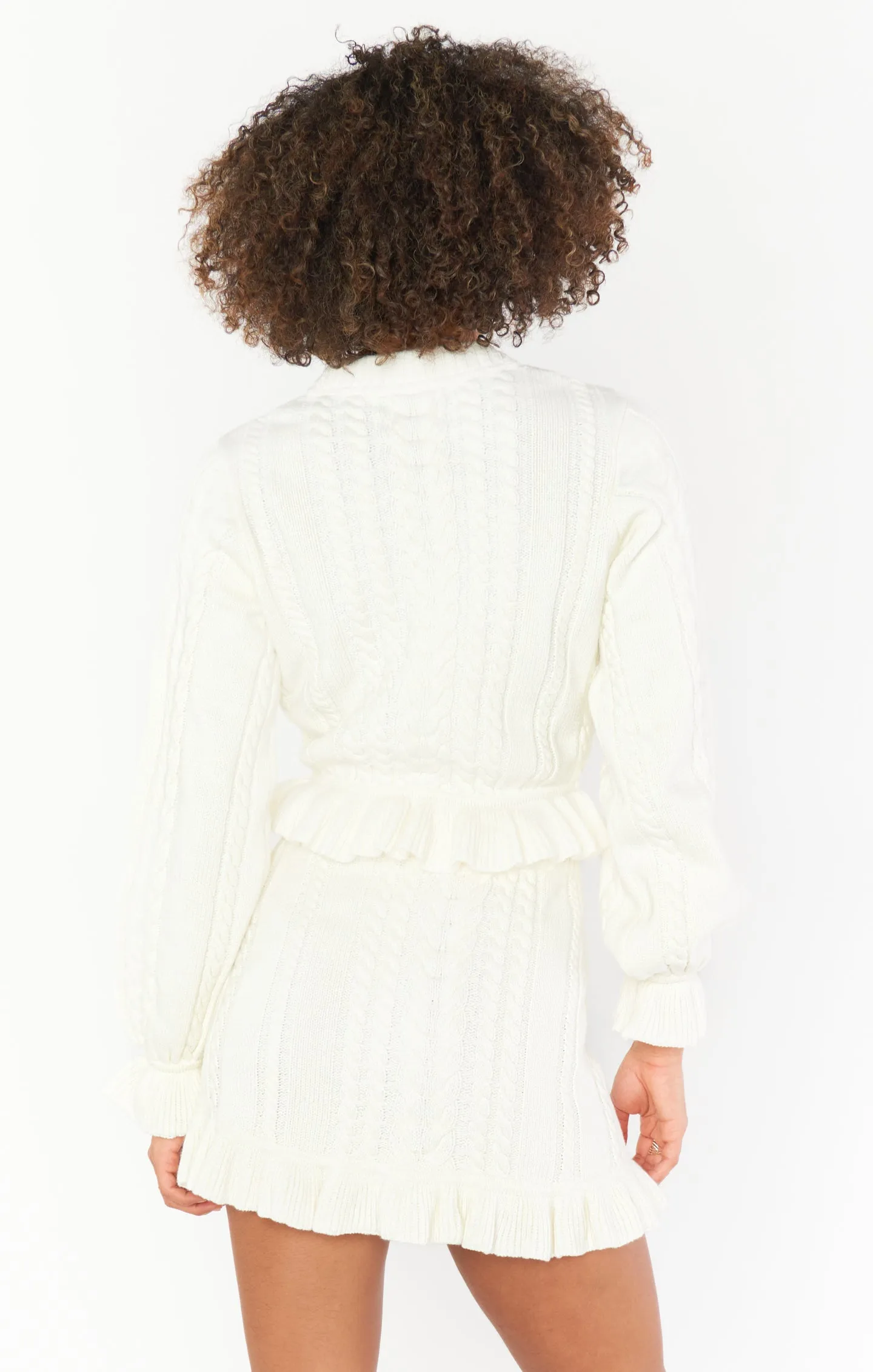 Ridley Ruffle Sweater ~ Cream Cable Knit