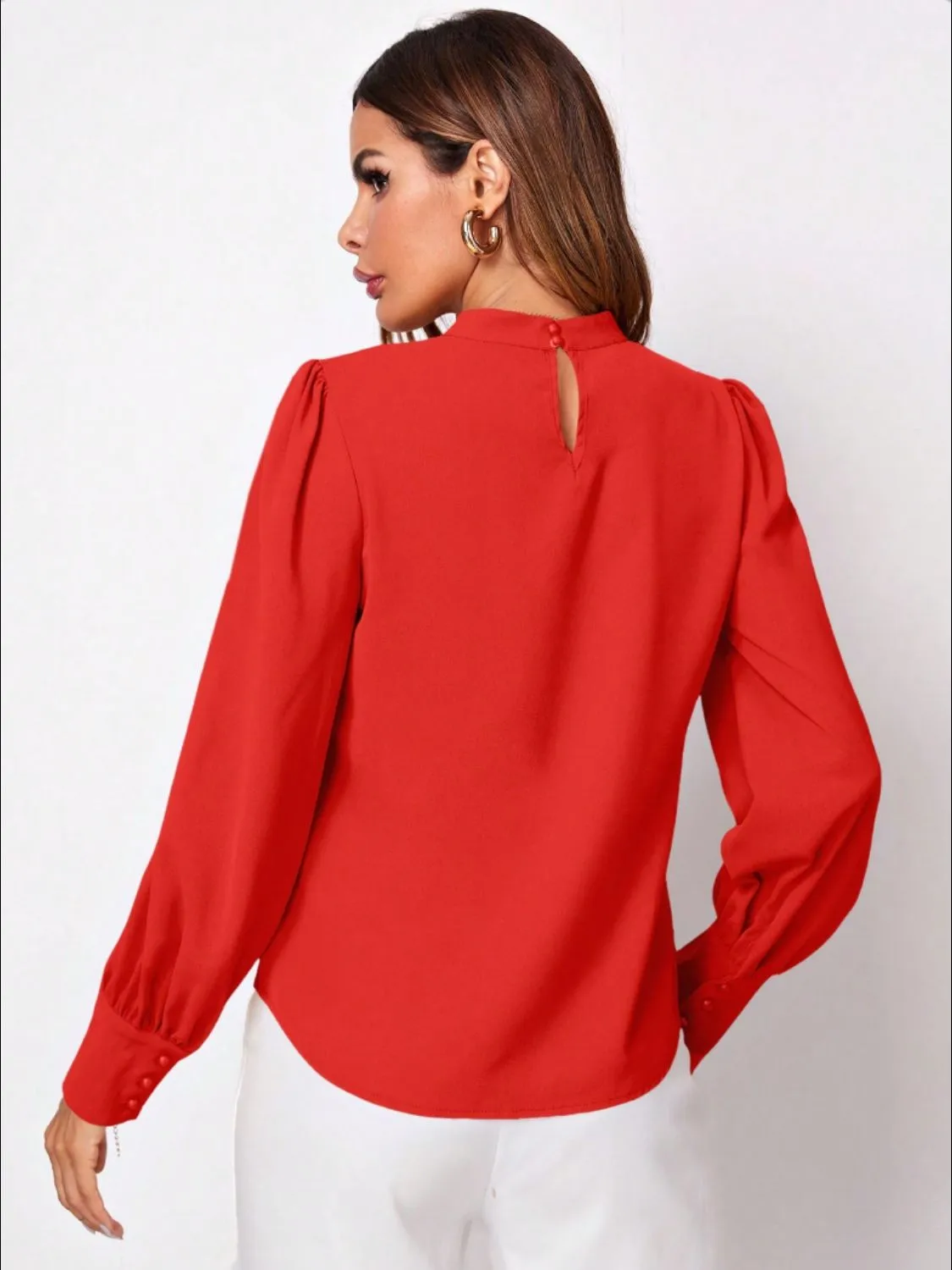 Ruched Mock Neck Long Sleeve Blouse