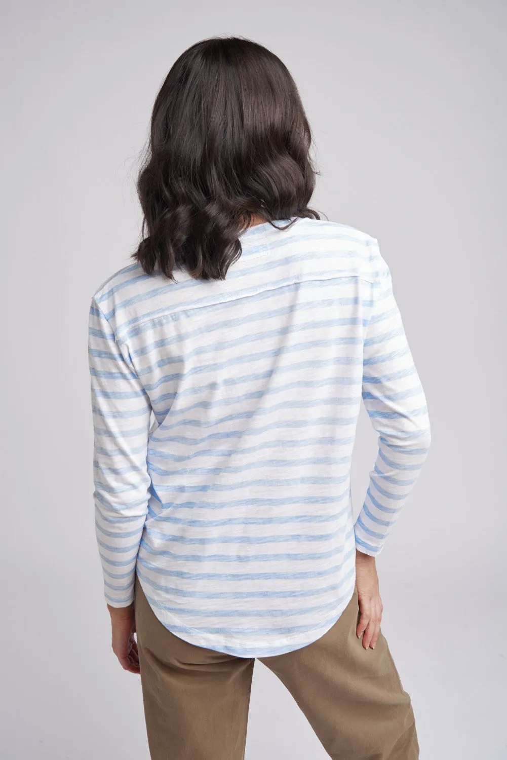 Scoop Neck Stripe Cotton Pocket Tee Ballard Blue/White