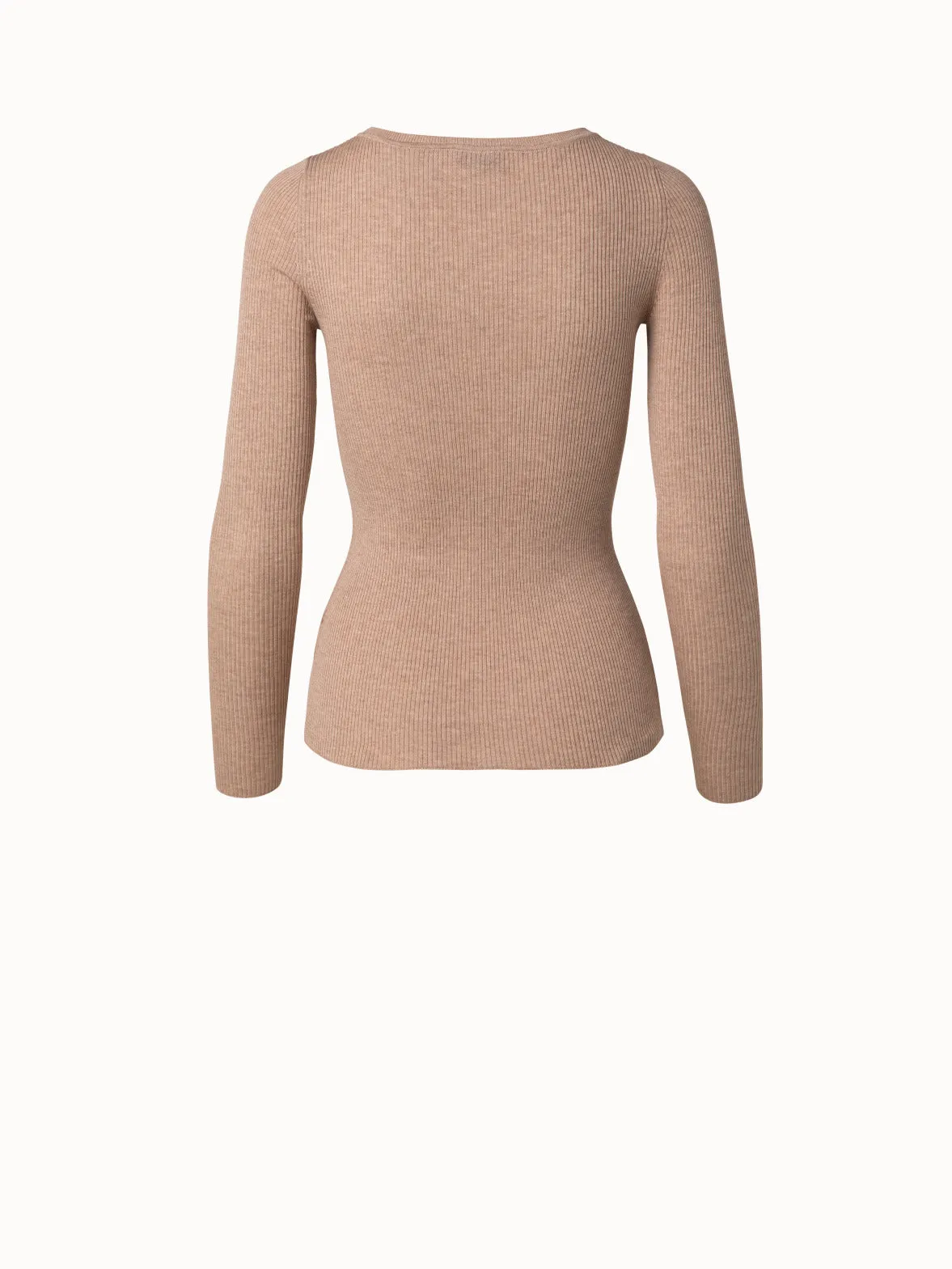 Silk Cotton Seamless Rib Knit Pullover