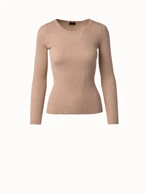 Silk Cotton Seamless Rib Knit Pullover