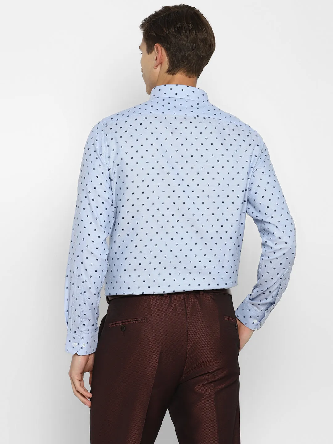 Sky Blue Cotton Printed Slim Fit Shirt