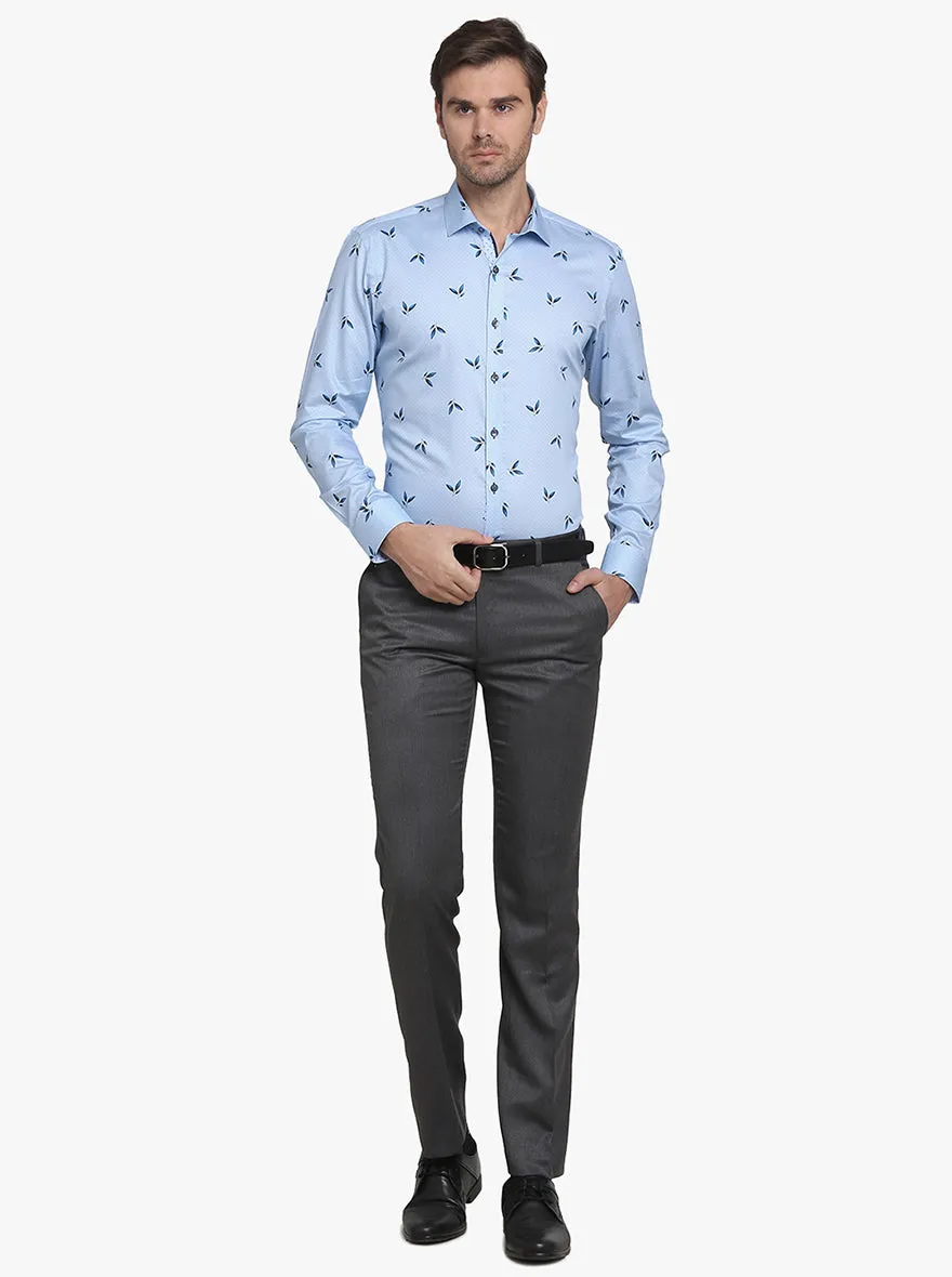 Sky Blue Printed Slim Fit Party Wear Shirt  | JB Studio