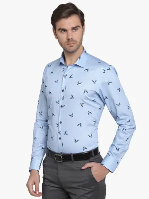 Sky Blue Printed Slim Fit Party Wear Shirt  | JB Studio