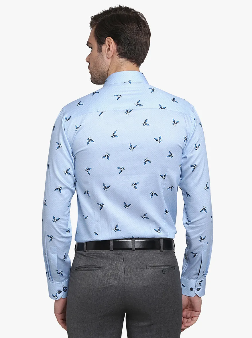 Sky Blue Printed Slim Fit Party Wear Shirt  | JB Studio