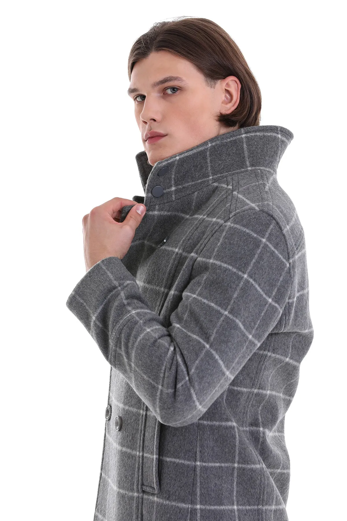 Slim Fit Double Breasted Gray Wool Blend Coat