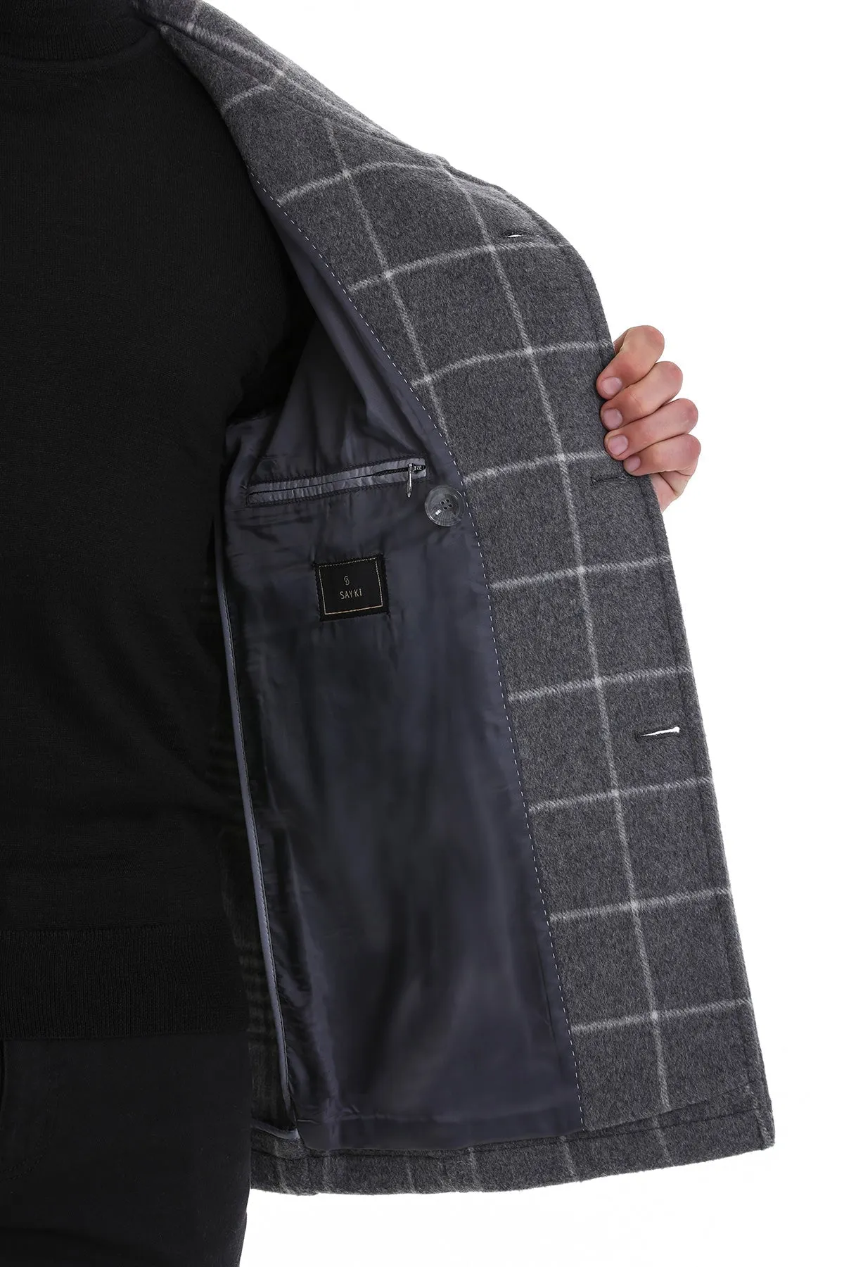 Slim Fit Double Breasted Gray Wool Blend Coat