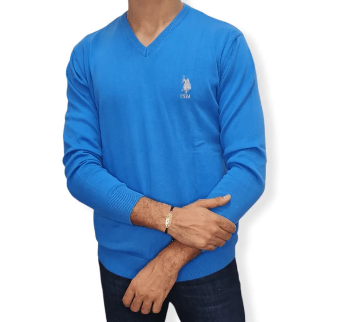 [Slim Fit] Men V-Collar Pullover USPA - Blue