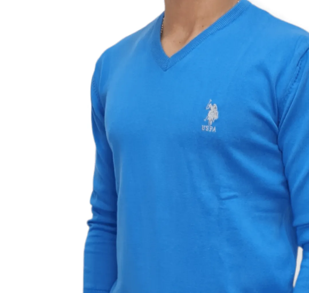 [Slim Fit] Men V-Collar Pullover USPA - Blue