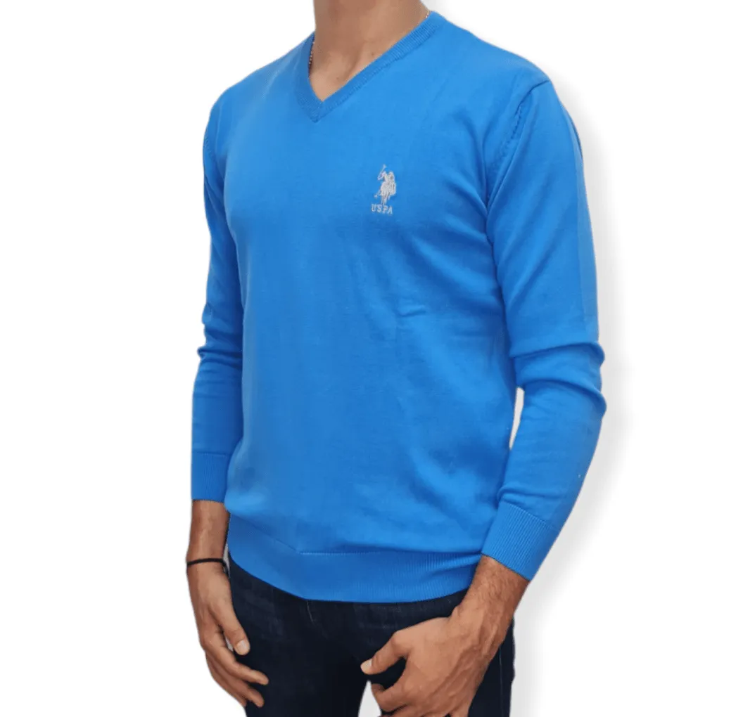 [Slim Fit] Men V-Collar Pullover USPA - Blue