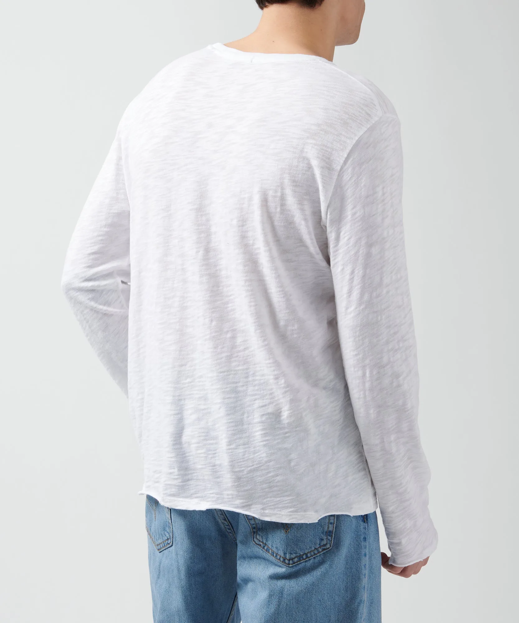 Slub Jersey Long Sleeve Destroyed Wash Tee - White