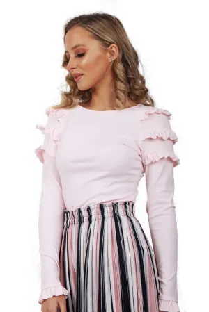 Soft Stretch Cotton Jersey Ruffle Sleeve Jumper Top