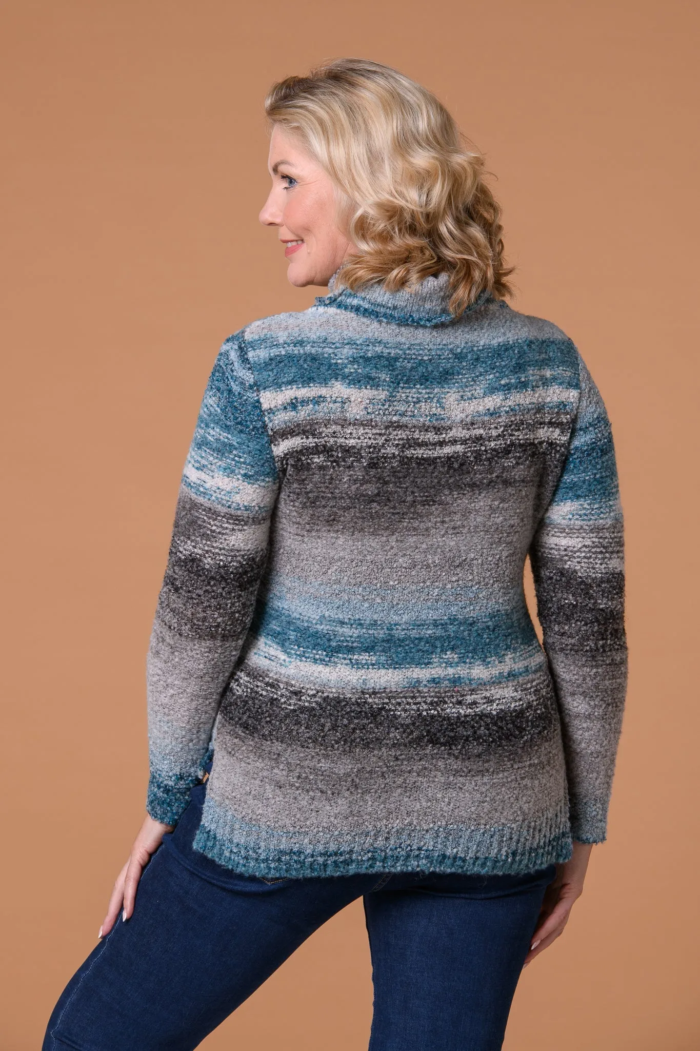 Stripe Boucle Cowl Neck Sweater