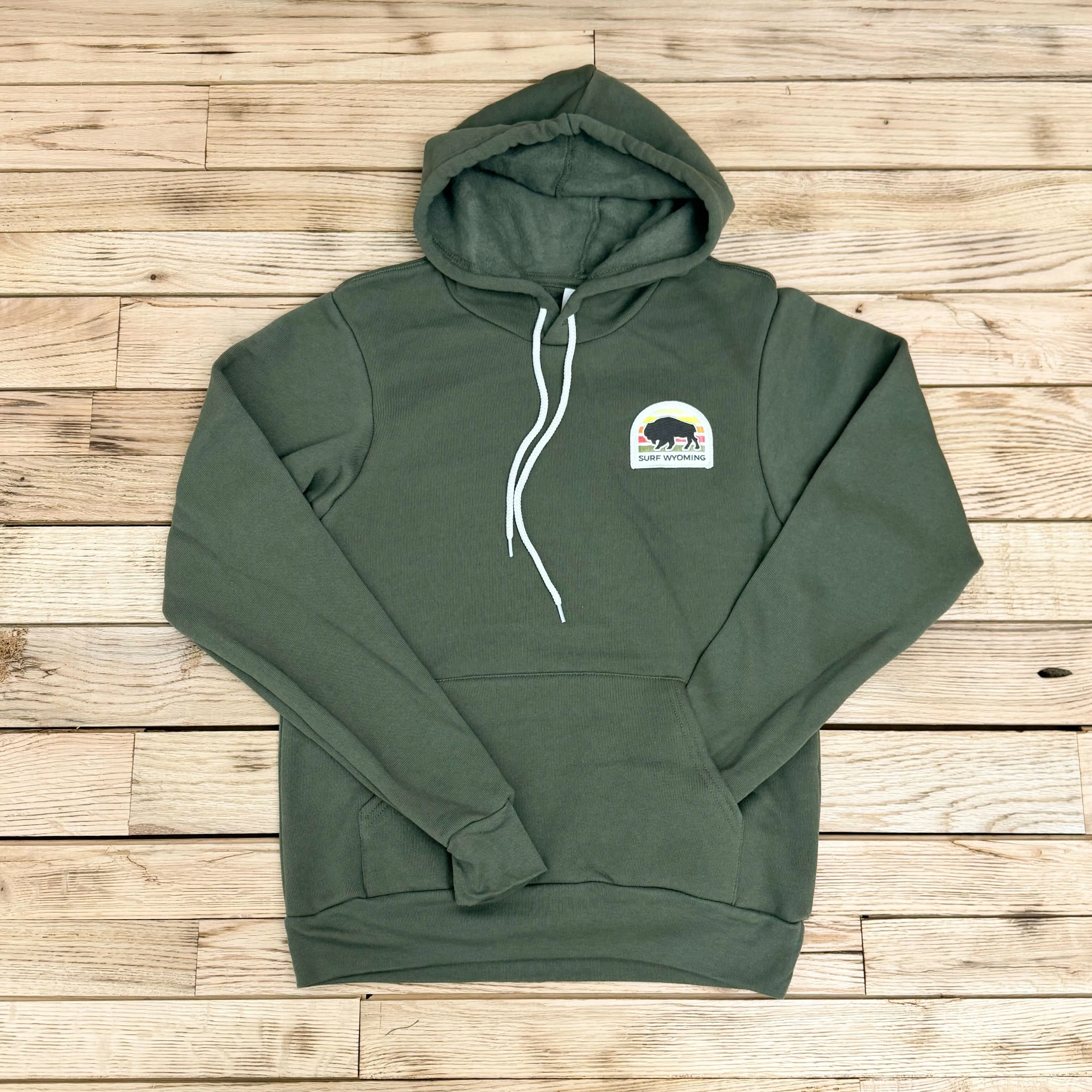 Surf Wyoming® Gradient Summer Bison Patch Fleece Hoodie - Military Green