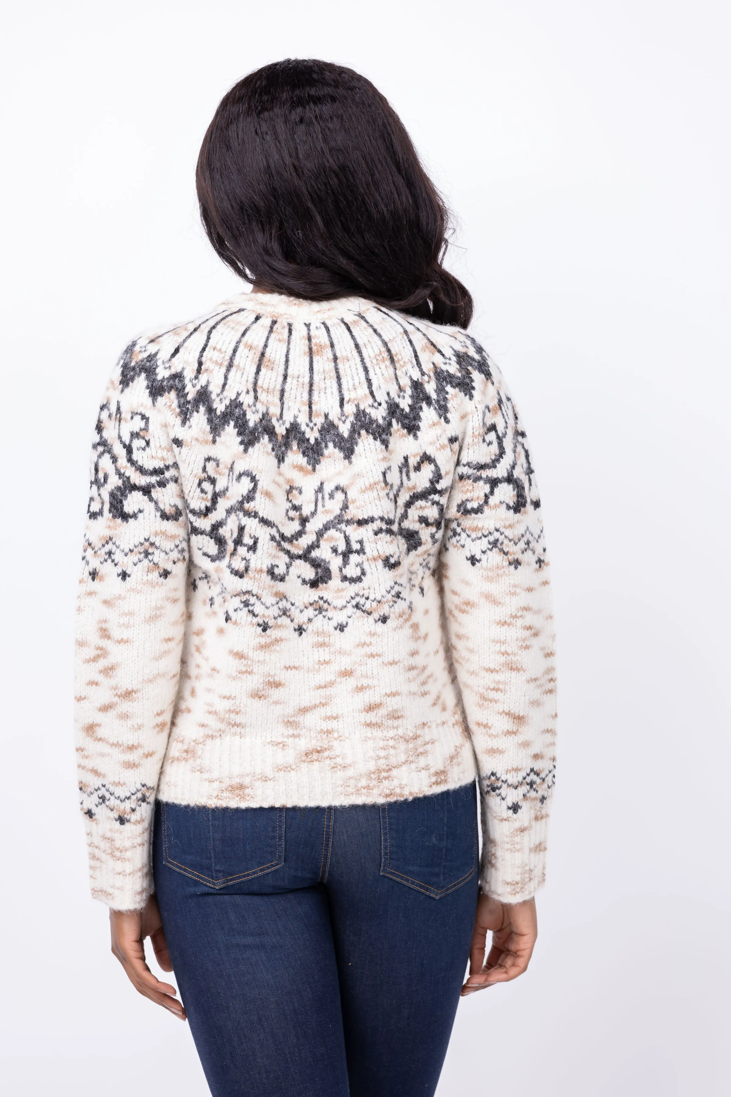 Tanya Taylor Duke Fair Isle Knit Sweater in Crean /Taupe/ Black Multi