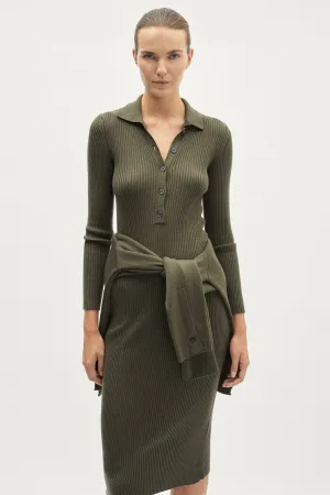 The Merino Wool Ribbed Polo Dress