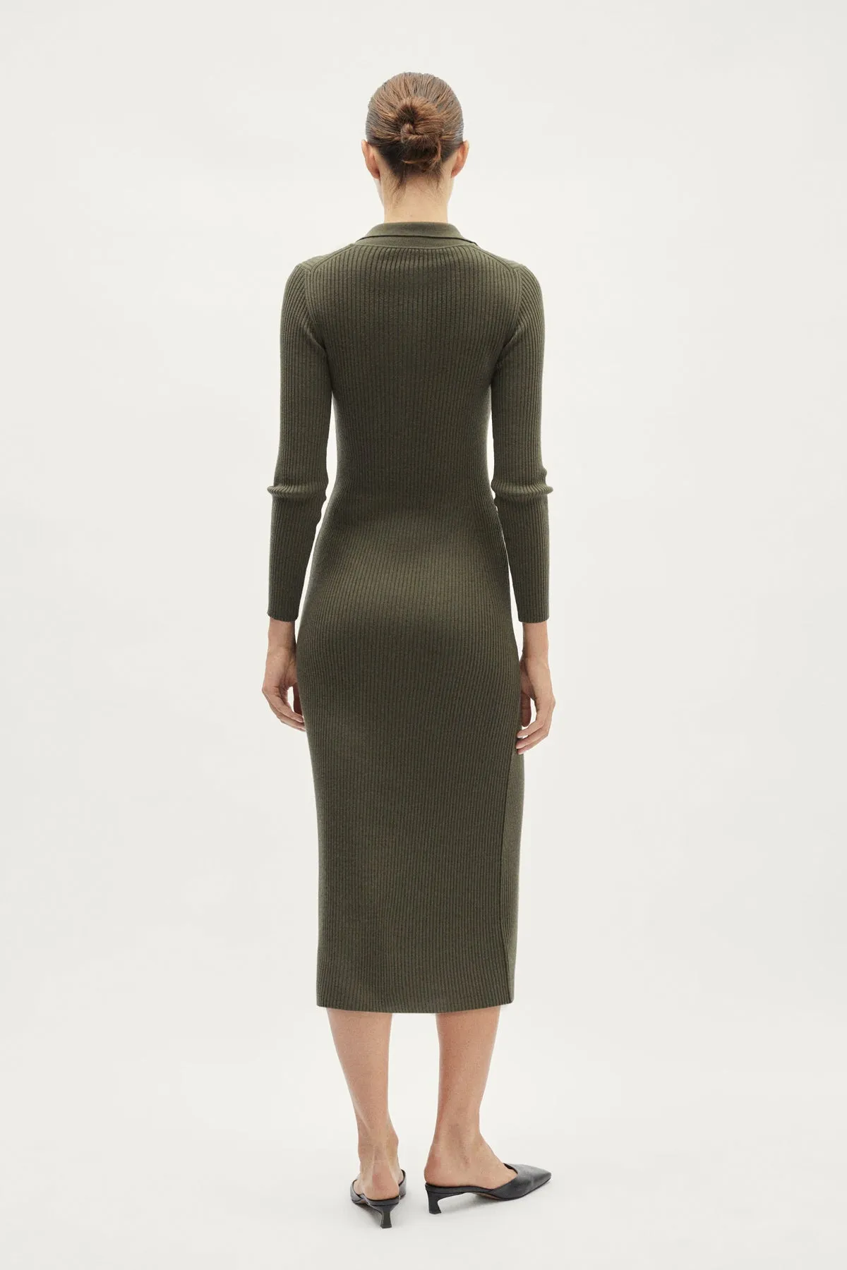 The Merino Wool Ribbed Polo Dress