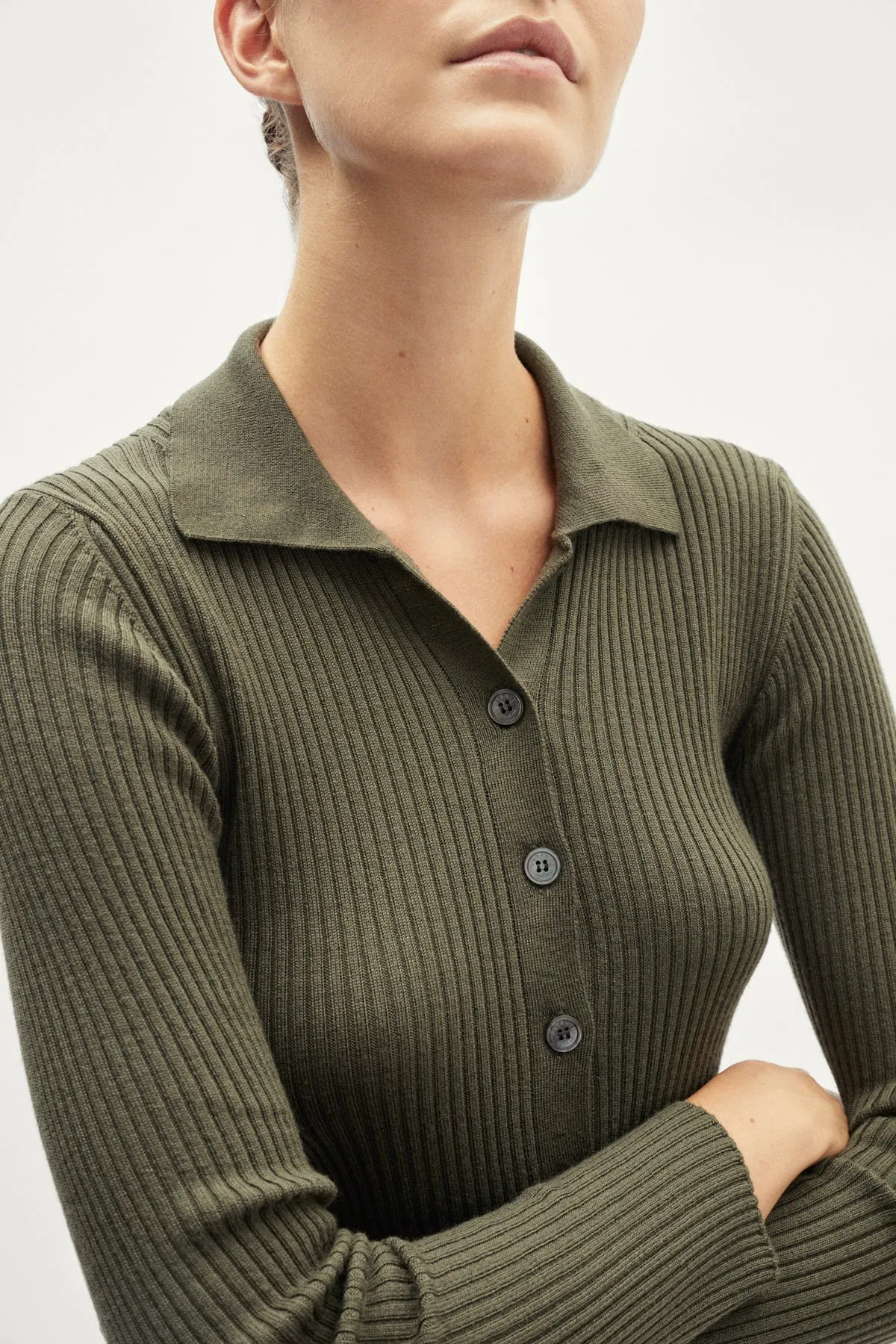 The Merino Wool Ribbed Polo Dress