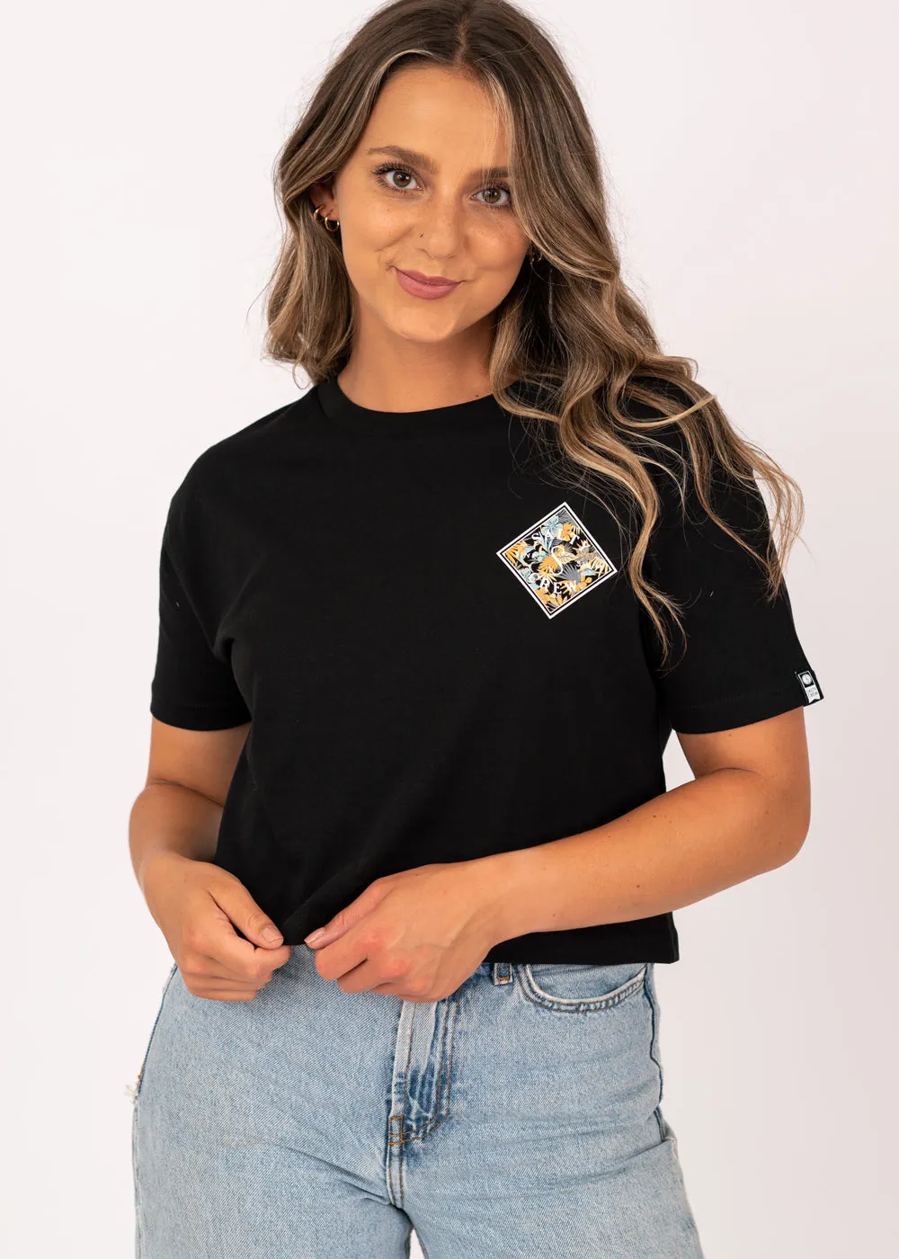 Tippet Tropical Crop Tee in Black