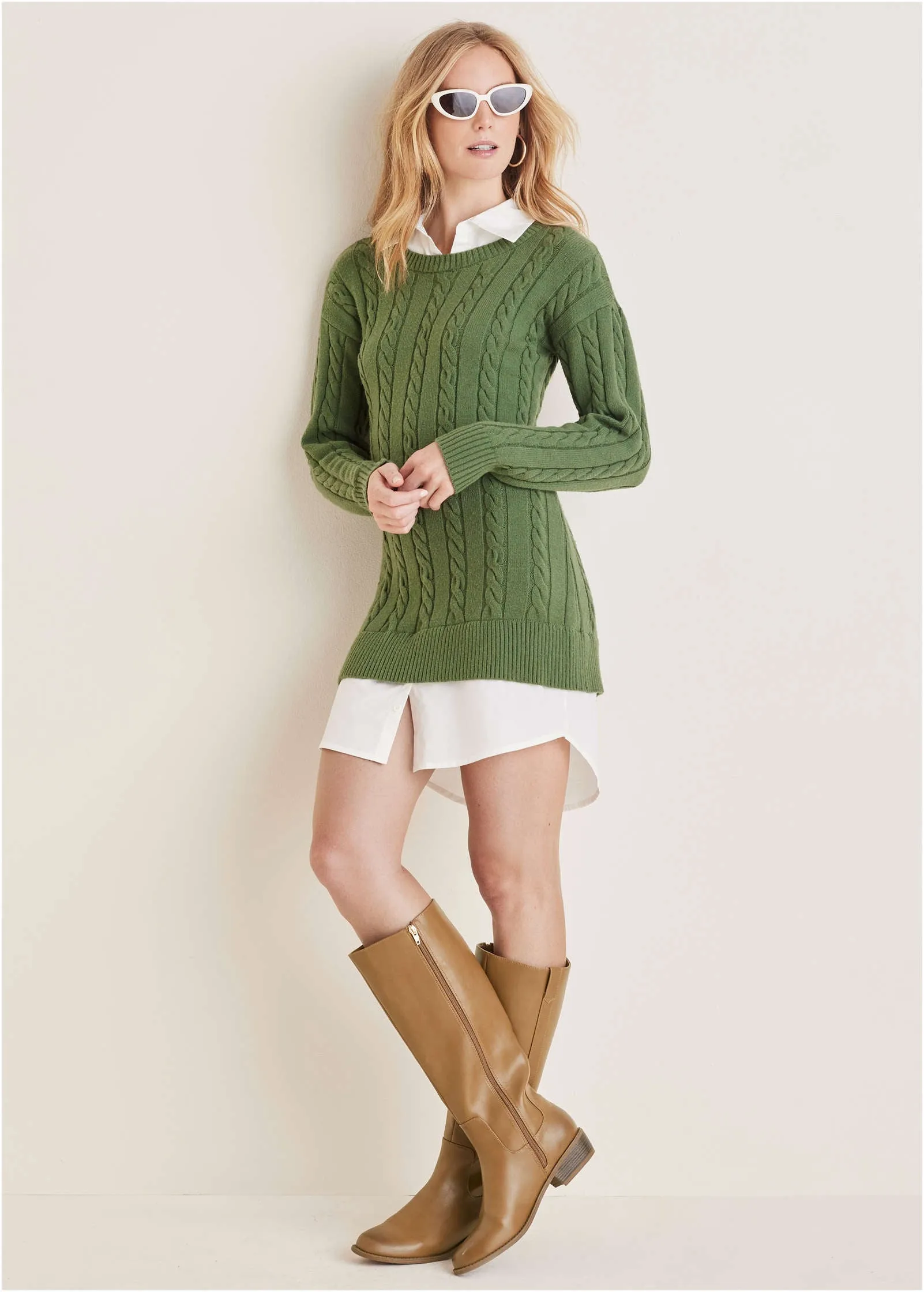 Twofer Sweater Dress - Bronze Green