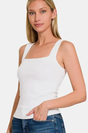 Viv White  Square Neck Cropped Tank