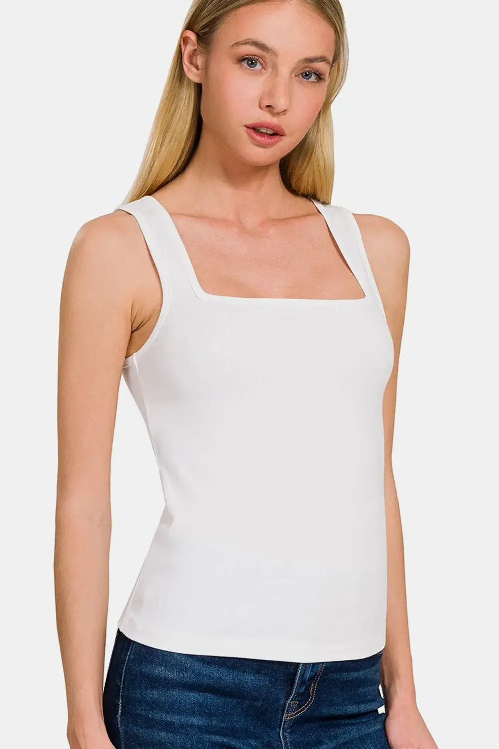 Viv White  Square Neck Cropped Tank