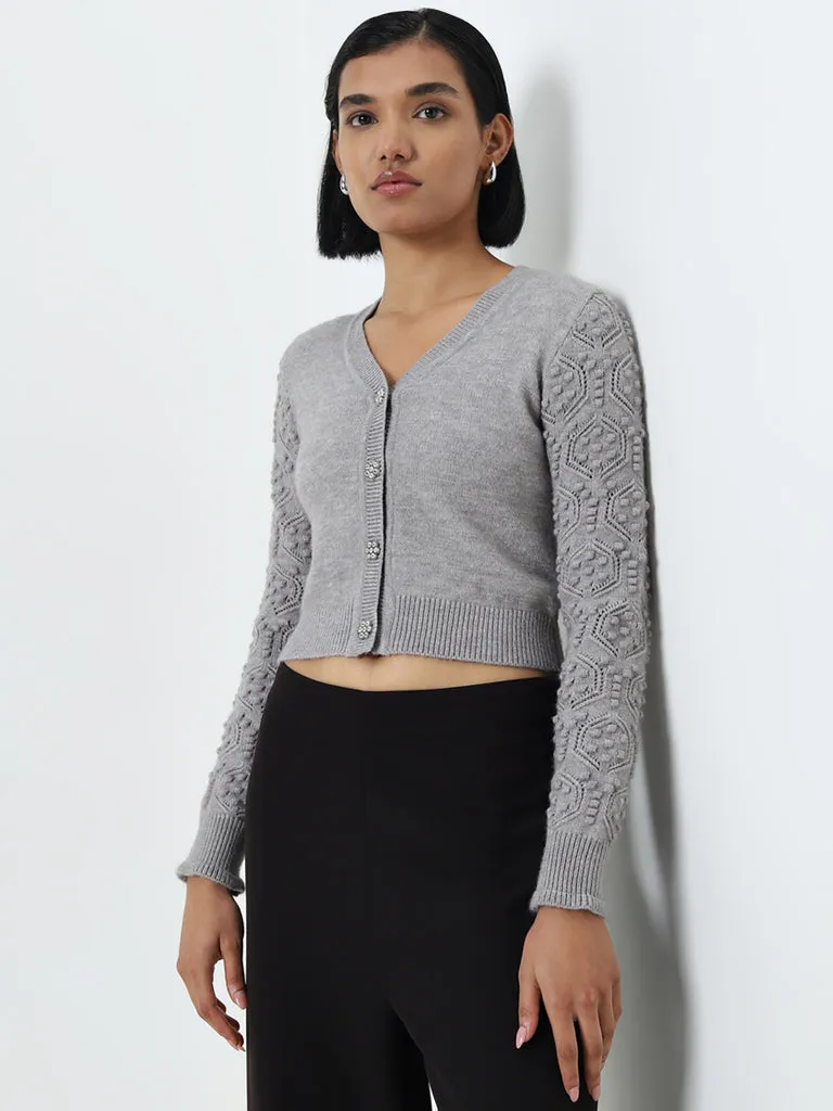 Wardrobe Grey Knit-Textured Cardigan