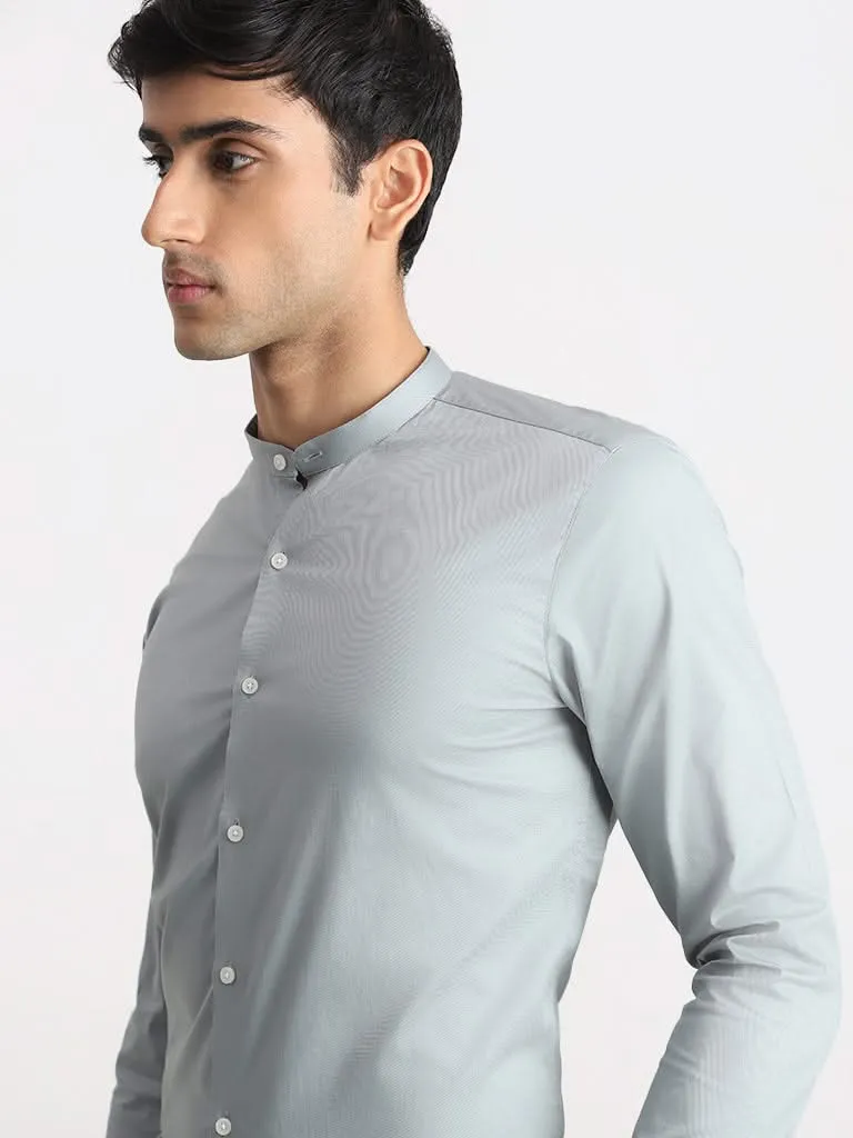 WES Formals Solid Sage Cotton Blend Ultra-Slim Fit Shirt