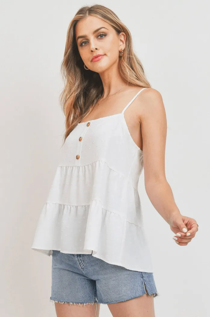 White Three Button Tank