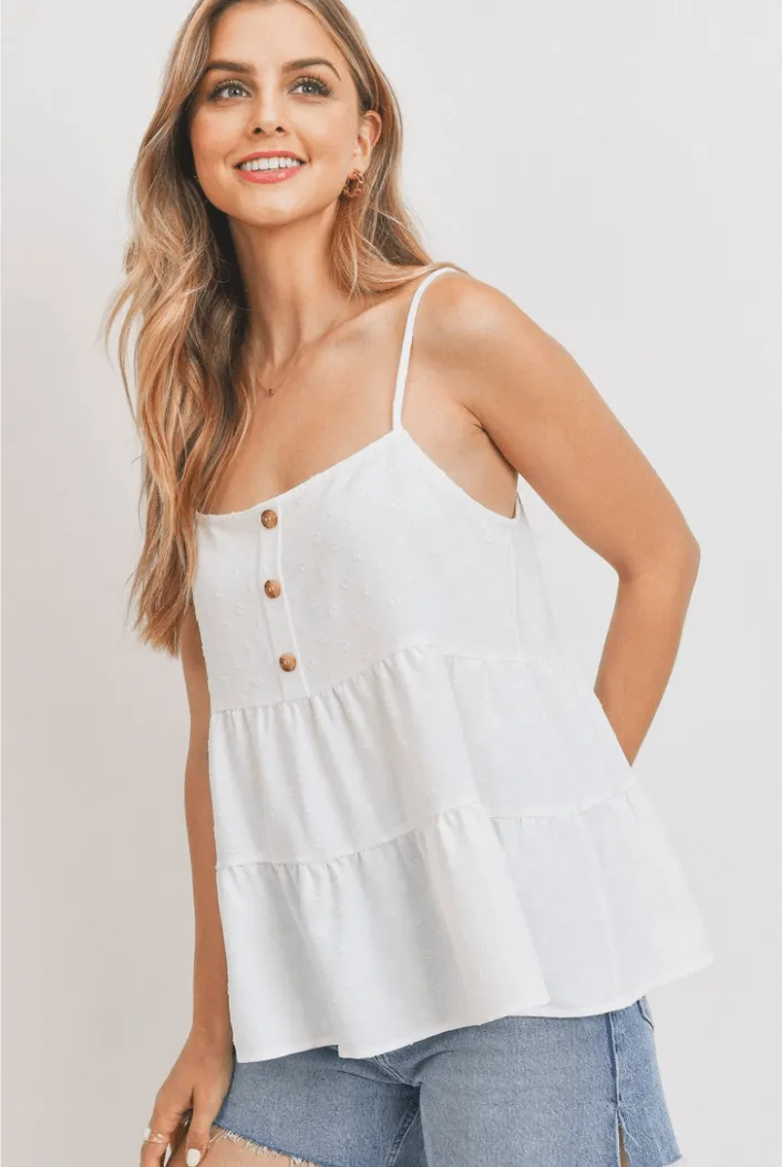 White Three Button Tank