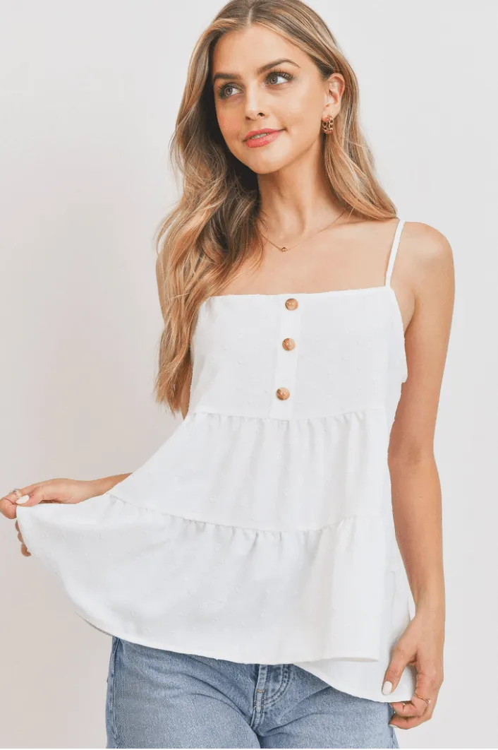 White Three Button Tank