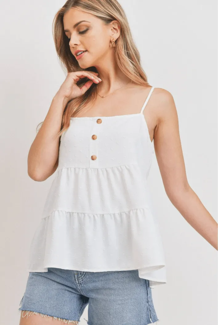 White Three Button Tank