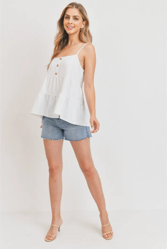 White Three Button Tank