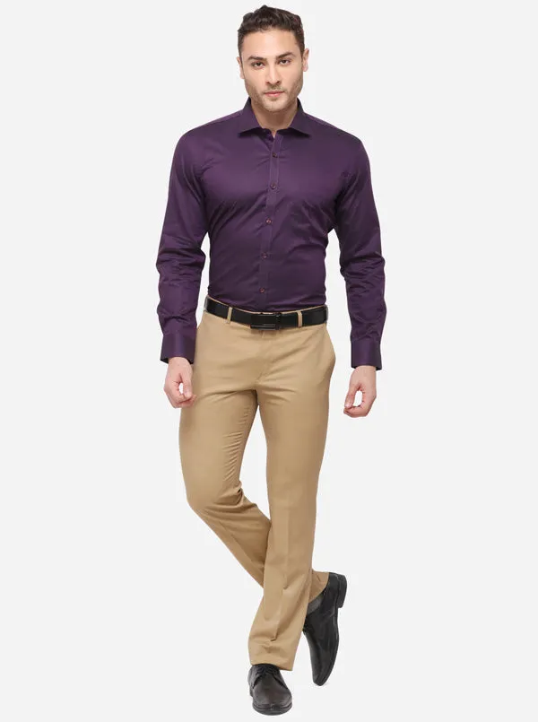 Wine Solid Slim Fit Formal Shirt | Metal