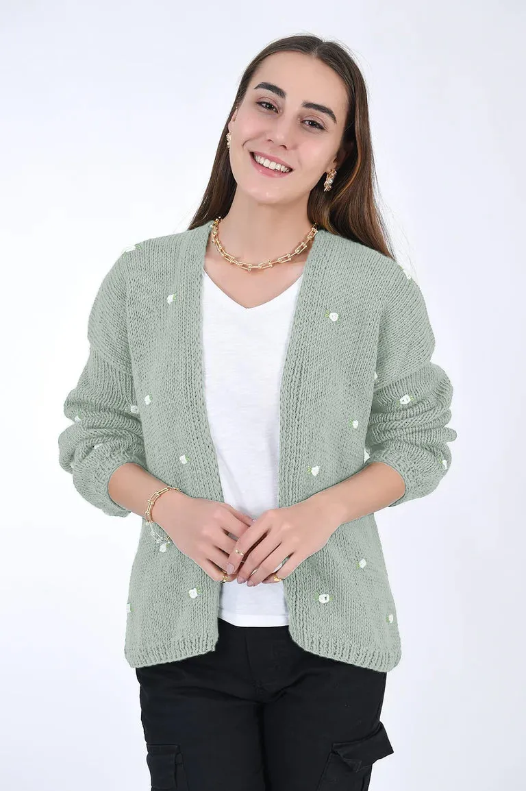 WINTER BLOOM WHITE ROSE Cotton Cardigan