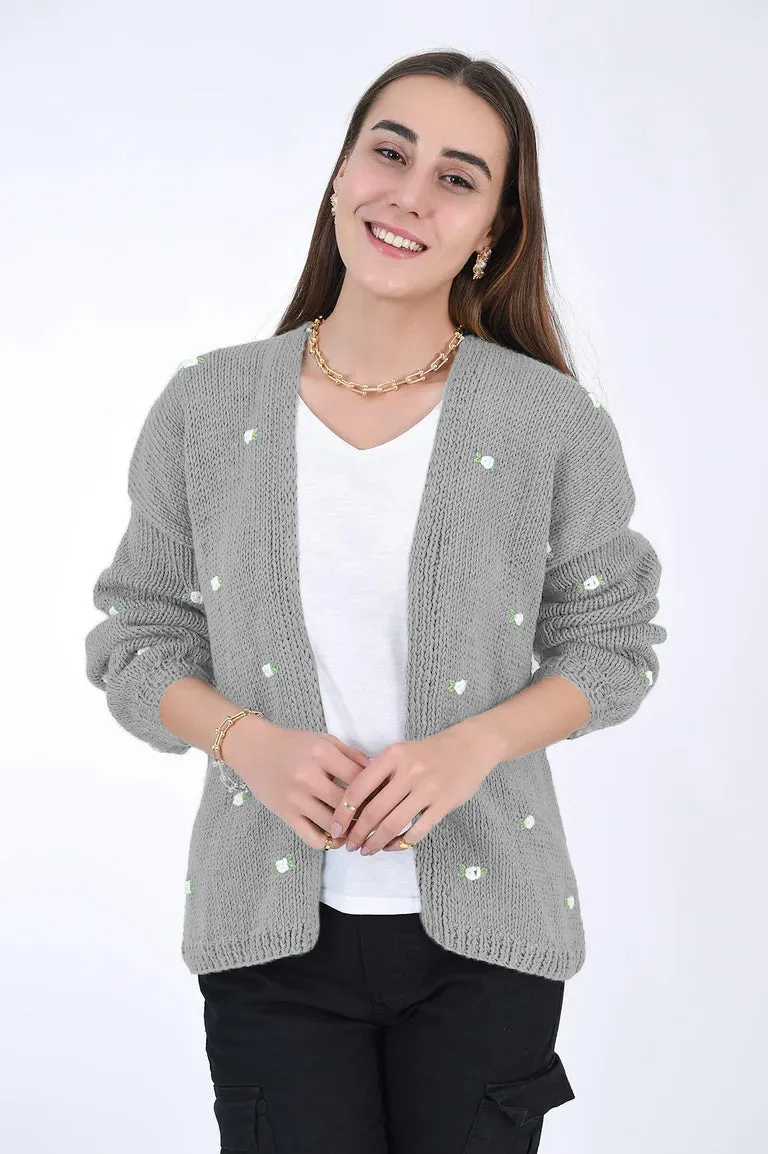 WINTER BLOOM WHITE ROSE Cotton Cardigan