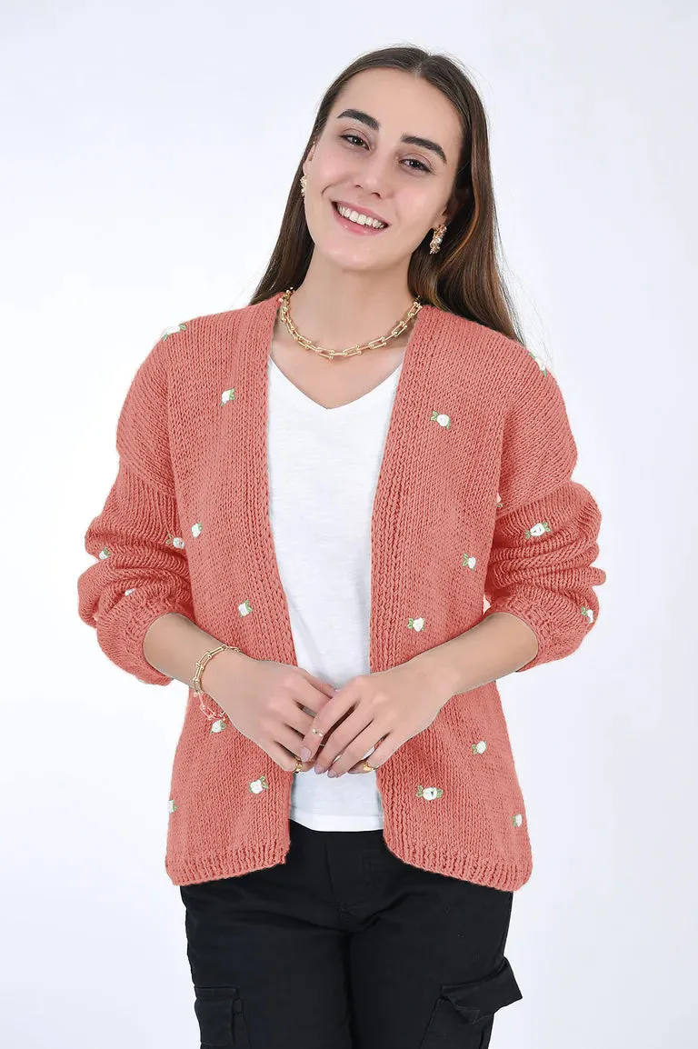 WINTER BLOOM WHITE ROSE Cotton Cardigan