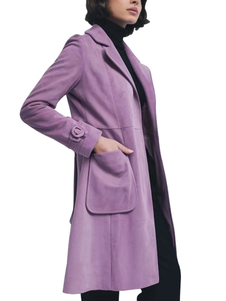 Women's Lavender Suede Coat With Oversized Pockets