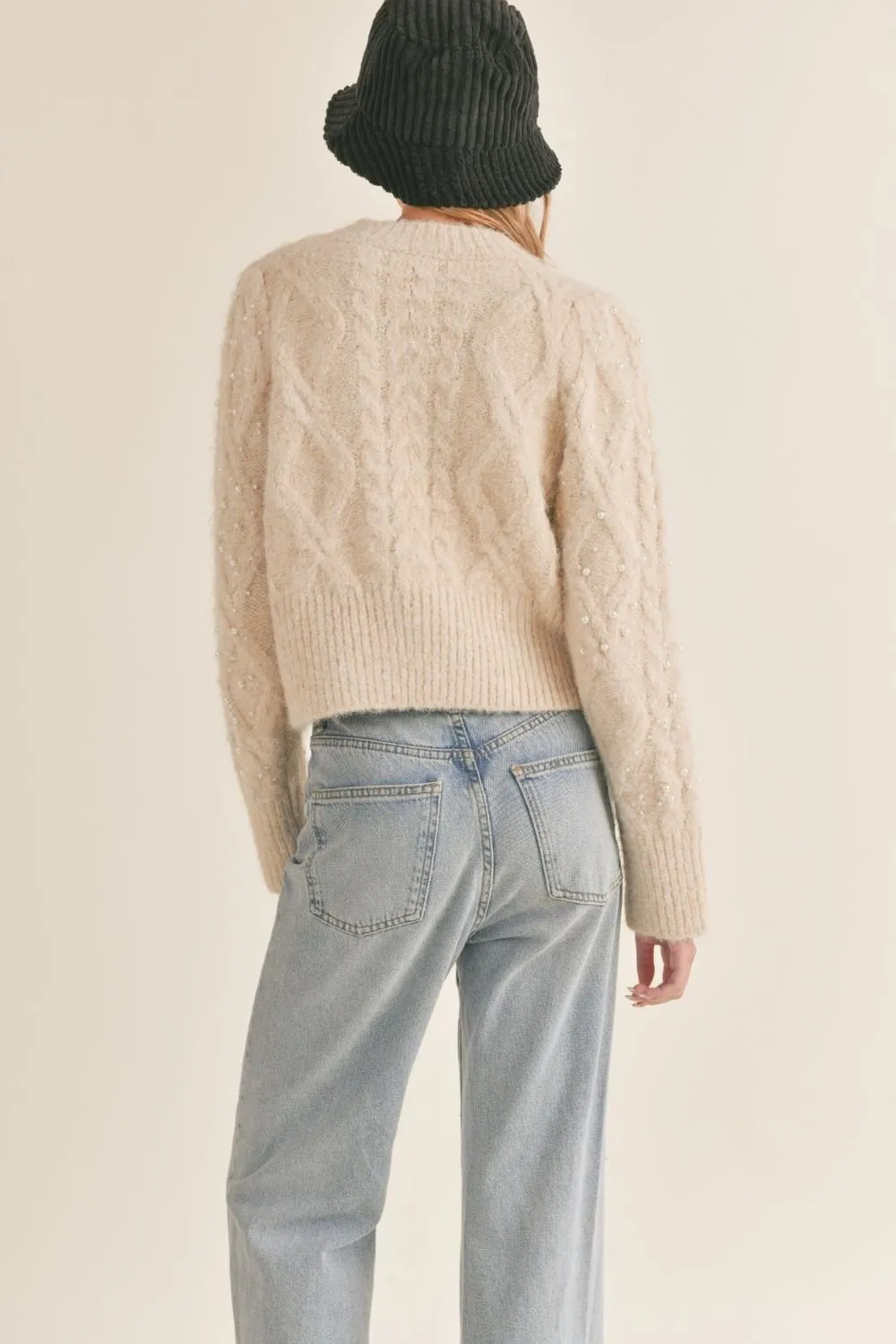 Women's Pearl Cable Knit Wool Blend Sweater | Cream